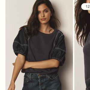 Pilcro Denim-Sleeve Twofer Sweatshirt Blue Grey Terry Top Shirt Women’s Size XL